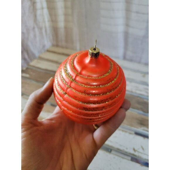Orange glitter Germany Glass ball ornament Xmas tree - Picture 3 of 7